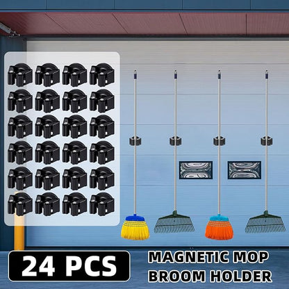 Vercraft 24 Pcs Magnetic Mop Broom Holder Movable Magnetic Broom Holder Rack, Anti Slip Wall Mounted Utility for Cleaning Tools, Garage, Kitchen, Laundry, Garden (Black)