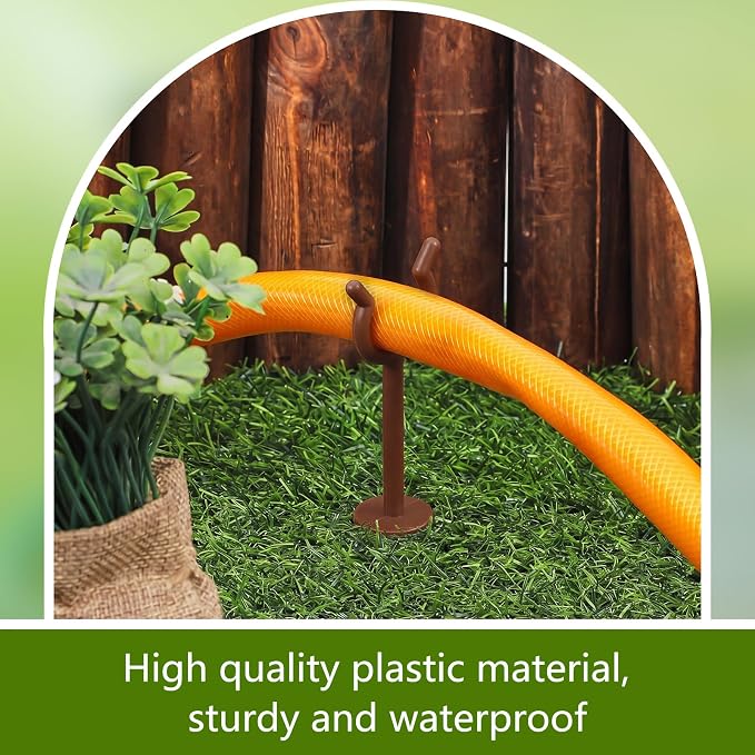 Taiyin 30 Pcs 3/4'' Garden Hose Holder Brackets Garden Guide Holder Decorative Outdoor Guide Stakes Support Spike Plant Tool to Keep off Lawn for Yard (Brown)