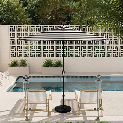 California Umbrella 9' Rd Aluminum Patio Umbrella, Crank Lift, Auto Tilt, Black Finish, Sunbrella Cabana Classic