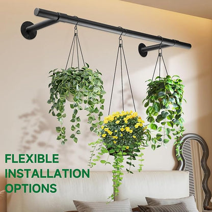 Hanging Planters Rod – Plant Hanger Indoor for Window Ceiling, Hanging Plant Shelf for Wall Planter House Plants, Plant Shelves Metal Holder Bar 31.5In Black (Pots, plants, chains not included)