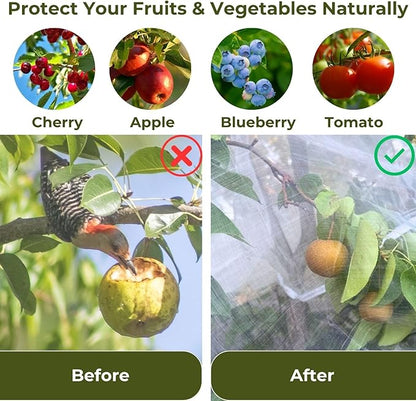 15ft x 15ft Fruit Tree Netting Cover with Zipper & Drawstring, Insect Bird Barrier Netting for Garden Protection, Ultra Fine Mesh Garden Netting, Extra Large