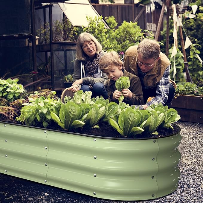 Winpull Raised Garden Bed Kit, 5x2x1 ft Galvanized Planter Box Outdoor with Safety Edging, Large Metal Raised Beds for Gardening Vegetables Flower Fruits (Avocado Green)