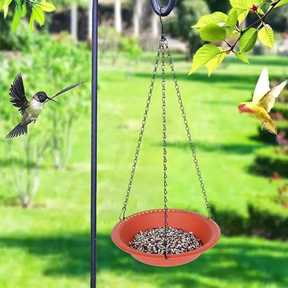 Hanging Bird Feeder Tray 10inch with Drainage Holes Fit Most Seed, Bird-Feeder Hanging for Garden Yard Outside, Terracotta