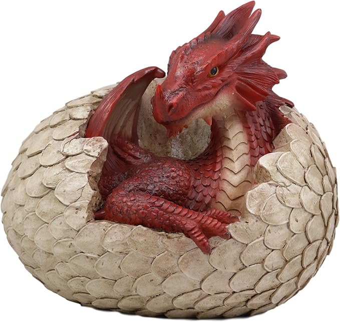 Ebros Large Smaug Red Baby Dragon Hatchling in Egg Statue 9.5" Long Dungeons Dragons Legends Fantasy Home and Garden Accent Decor Sculpture Medieval Renaissance Figurine Centerpiece