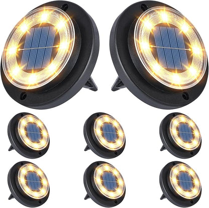 Flacchi Solar Lights Outdoor Waterproof - 2-in-1 Solar Powered Ground Lights Outdoor Solar Disk Light Landscape Light for Deck Step Patio Yard Pathway Walkway Driveway Garden (Warm White, 8 Pack)
