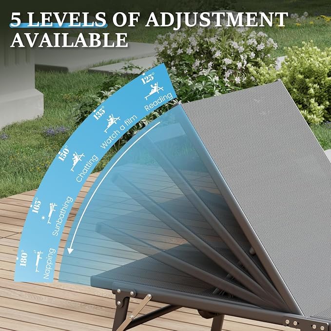 UDPATIO Foldable Patio Lounge Chair Set of 3 No Assembly Outdoor Chaise Lounge with Side Table
