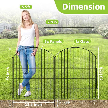 Garden Fencing Animal Barrier 12Pcs, 10 Panels + 2 Gate, 30in (H) x 23.6ft (L), No Dig Fence, Rustproof Metal, Flower Edging for Yard & Patio Outdoor Landscape, Arched