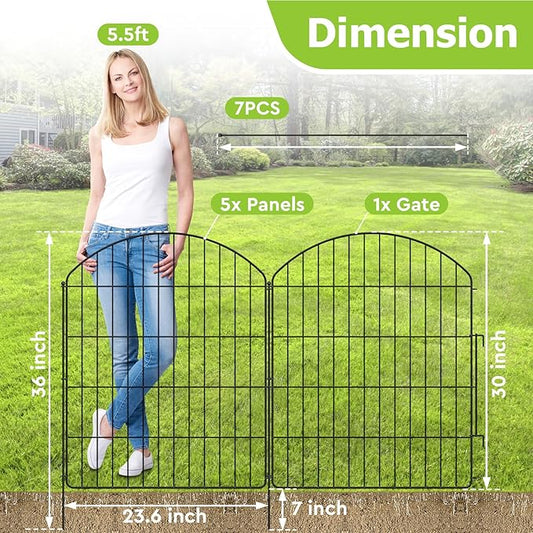 Garden Fencing Animal Barrier 12Pcs, 10 Panels + 2 Gate, 30in (H) x 23.6ft (L), No Dig Fence, Rustproof Metal, Flower Edging for Yard & Patio Outdoor Landscape, Arched