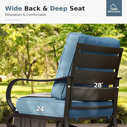 MFSTUDIO 6 Pieces Metal Patio Furniture Sets, 2 Swivel Chair, 1 Deep Seating 3-Seat Sofa, 2 Ottoman & 1 Marbling Coffee Table, All Weather 7 Seats Outdoor Conversation Set for Garden Backyard, Navy