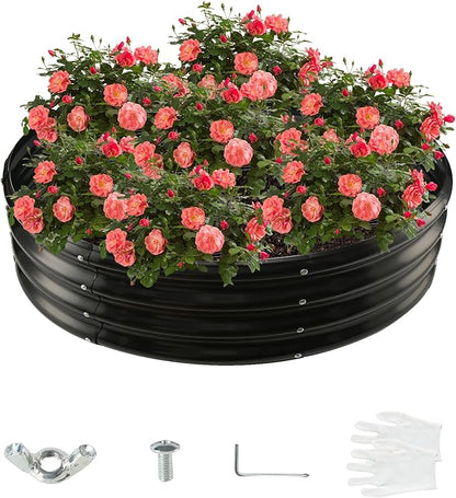 48 Inch Diameter Galvanized Garden Raised Bed/Plant Box/Fire Pit Ring - 0.8mm Thick,12 Inch Tall,Perfect for Planting a Variety of Flowers,Herbs,Vegetables (Black, 48 Dia X 11.5 inches)