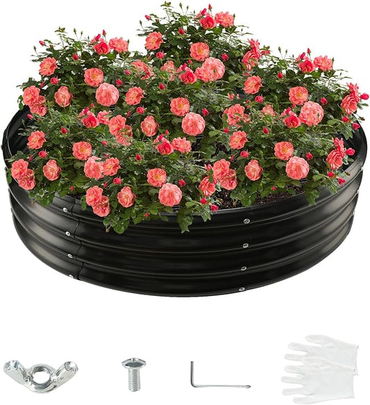 48 Inch Diameter Galvanized Garden Raised Bed/Plant Box/Fire Pit Ring - 0.8mm Thick,12 Inch Tall,Perfect for Planting a Variety of Flowers,Herbs,Vegetables (Black, 48 Dia X 11.5 inches)