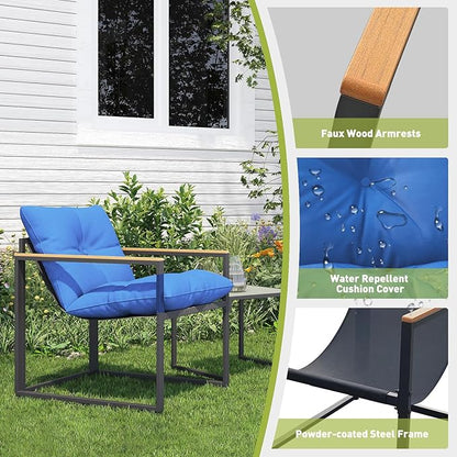 Patio Furniture Set, 3 Piece Bistro Patio Sets, Small Bistro Set, Small Balcony Furniture (Blue)