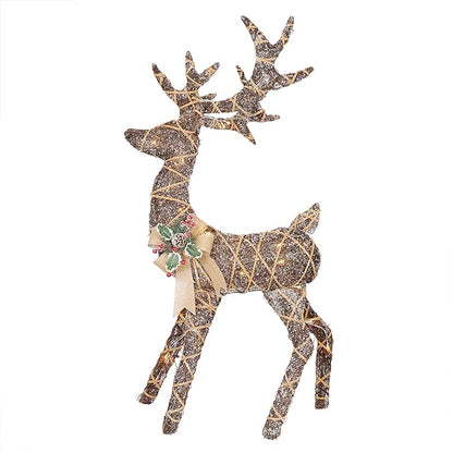 Alpine Corporation 48" Tall Outdoor Rattan Twig Grazing Reindeer Christmas Yard Decor with 80 Warm White LED Lights, Brown