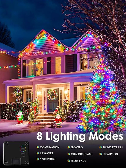 Multicolor Solar Christmas Lights Outdoor Decorations Waterproof, Tatal 6 Pack 600LED 198FT Solar String Lights Green Wire with 8 Modes, Christmas Fairy Light for Xmas Tree Party Wedding Garden Decor