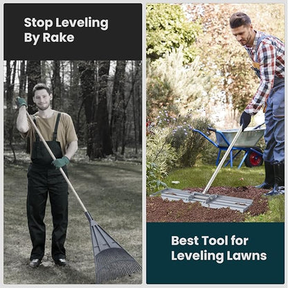 Lawn Leveling Rake 35x10 inch, (Professional-Grade) Lawn Leveler Tool with Stainless Steel Handle Rakes for Lawns Heavy Duty Landscape Rake for Backyard, Garden, Golf Course, Farm, Pasture