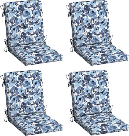 Arden 4-Pack Outdoor Patio Dining Chair Cushion, 20x44, Rain-Proof Seat Pad, Fade-Resistant Outdoor Cushion Blue Garden Floral