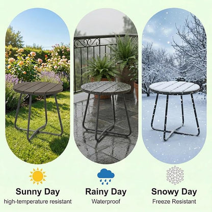 danpinera Outdoor Side Tables, HDPS Patio Table with Metal Legs, 18 Inch Outdoor Small Round Table for Garden, Backyard, Porch, Deck, Balcony, Poolside