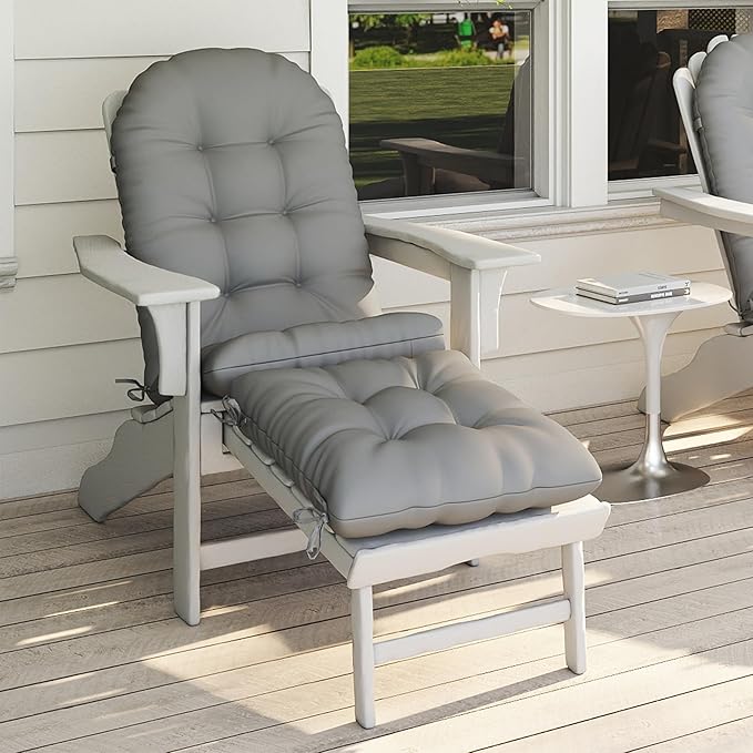 Adirondack Chair Cushion with Ottoman, Folding Adjustable Adirondack Seat Cushions, Waterproof Adirondack Patio Chair Pads for Garden, Deck, or Poolside, Small-Gray-1