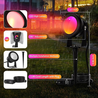 Spotlight Outdoor Control with Smart APP, 2 Pack 15W RGBW Landscape Lighting, Dimmable Color Changing IP67 Waterproof Spot Light Warm Flood Light for House Pathway Garden Yard Tree