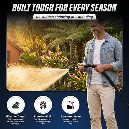 TITAN 50 ft Garden Hose – Lightweight Flexible Water Hose, Kink-Free Non-Expanding, High Flow, Solid Brass Fittings, Leak-Proof with Nozzle