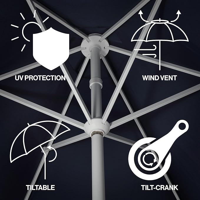 JONATHAN Y UMB1001 Collins 9 ft. Classic Cottage Tassel Market Patio Umbrella with Auto-Tilt, Crank, Wind Vent and UV Protection