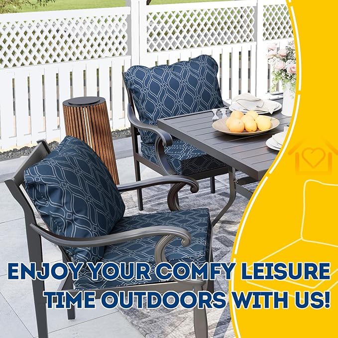 AAAAAcessories Outdoor Seat Cushions for Chairs, Fade-Resistant, Waterproof Patio Furniture Replacement Cushions, 22" x 22" x 3" + 22" x 17", Slate Blue Vine Trellis