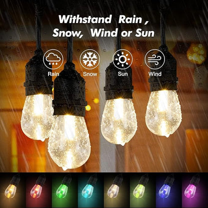 24FT Outdoor String Lights, 12 Shatterproof Edison LED Bulbs, Dimmable RGB Color Changing Patio Lights Waterproof with Remote. for Patio Decor, Garden, Yard, Party, Bistro