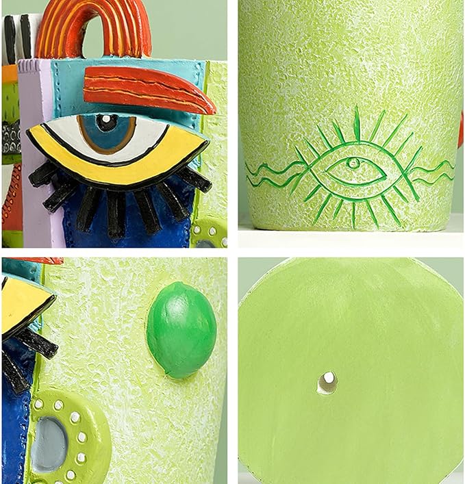 Picasso Abstract Face Flower Pot Colorful Art Flower Vase with Facial Expressions Unique Head Planter for Indoor Outdoor Cute Plant Decor (Large)