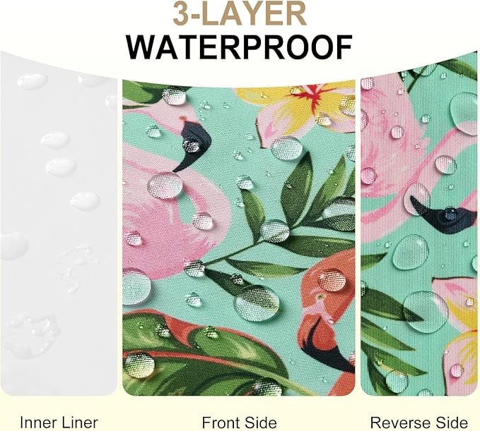 downluxe Outdoor Chair Cushions Set of 4, Waterproof 19" x 19" x 3" Patio Chair Cushion with Non-Slip Ties & Handle, Square Outdoor Cushion for Patio Furniture with Removable Cover, Tropical Flamingo