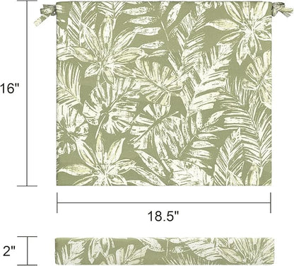 LVTXIII Outdoor Seat Cushions Seasonal Replacement Chair Cushions, Patio Chair Pads with Ties for Dining Chairs and Garden Furniture, Square Back, 18.5"x16"x2", 2 Pack, Tropical Leaf Green