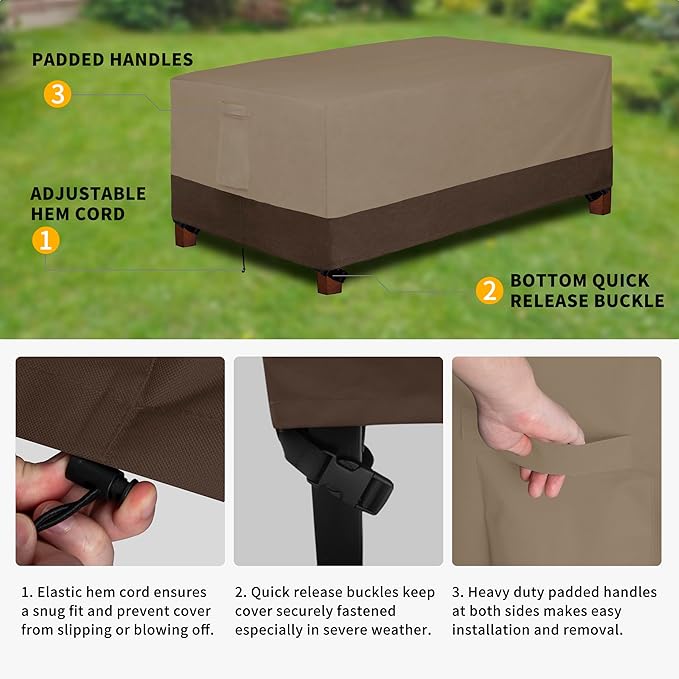 Easy-Going 600D Heavy Duty Rectangular Table Cover UV Resistant and Waterproof Outdoor Lawn Patio Furniture Cover (72" Lx44 Wx23 H, Camel/Dark Brown)