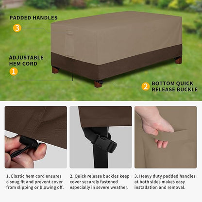Easy-Going 600D Heavy Duty Rectangular Table Cover UV Resistant and Waterproof Outdoor Lawn Patio Furniture Cover (72" Lx44 Wx23 H, Camel/Dark Brown)