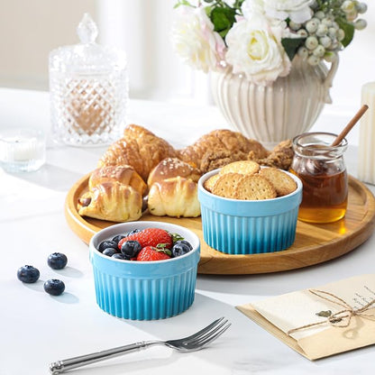 MALACASA Ramekins 6 oz Oven Safe, Small Ceramic Souffle Dishes for Creme Brulee Souffle, Stoneware Custard Cups Ramiken for Baking, Dessert Bowls Dipping Sauce Dish Set of 6, Blue, Series RAMEKIN-DISH