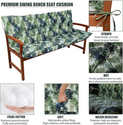 Swing Replacement Seat Cushions, 2-3 Seater Bench Cushions for Outdoor Furnitur with Backrest, Garden Recliner Seat Cushions Waterproof Sofa Pads (Palm Leaves, 71x40in)