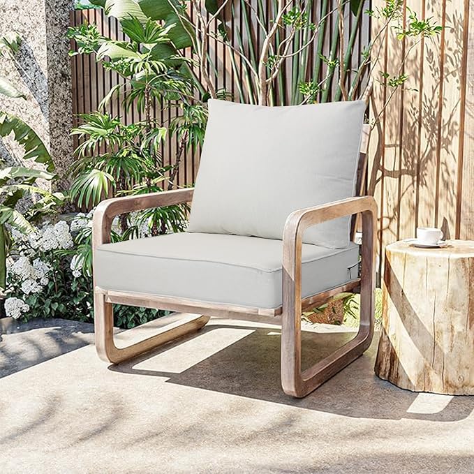 COZYVIDA Outdoor/Indoor 23.5x25 inch Deep Seat Patio Cushions Set of 2 Resilient Foam Filling Water Repellent Stain-Resistant UV Resistant Weather Resistant Patio Cushions Almond