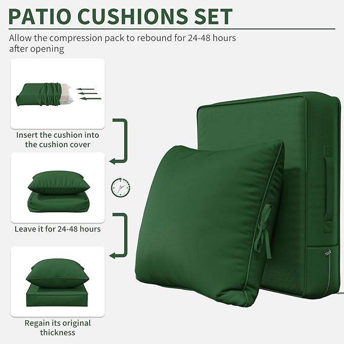 Premium Outdoor Seat Cushion Chair Cushions for Patio Furniture 22 L X 22 W X 4 H Waterproof & Fade Resistant Deep Seat and Backrest Cushion Set with Removable Covers for Chair, Sofa