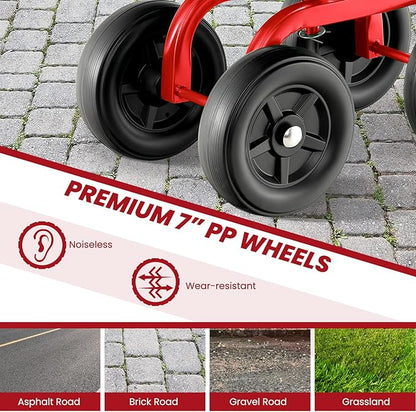 Giantex Garden Cart, Rolling Workseat with 4 Wheels, Garden Stool 360° Swivel Work Seat & Adjustable Height, Heavy Duty Wagon Scooter for Gardening for Patio Garden, Lawn, Yard (Red)