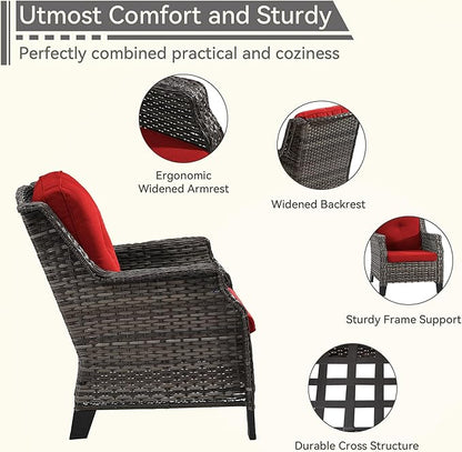 Patio Chairs Set of 2 Rattan Chair Patio Furniture Set with Thick Cushions and All-Weather PE Wicker for Garden, Patio and Porch, Red