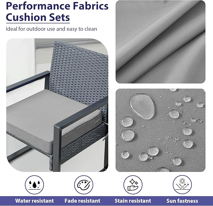 Outdoor Chair Cushions Set of 4 -Waterproof Outdoor Seat Cushions for Patio Furniture, Patio Chair Cushion with Handle and Ties, Square Out Door Chair Pads,17" x 16" x 2", Grey