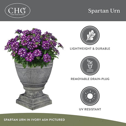 Classic Home and Garden Spartan Urn Planter - Timeless Plant Urn for Floral Displays - Durable Indoor & Outdoor Plastic Garden Planters (14”, Oil Rubbed Bronze)