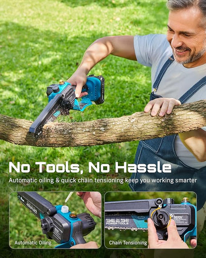 SEESII 2-in-1 Electric Pole Saws for Tree Trimming, 6 Inch Mini Chainsaw Cordless with Extension Pole, Battery Powered Pole Chain Saw, Tree Trimmer Limb Branch Cutter Pruner with 2 Battery PS600