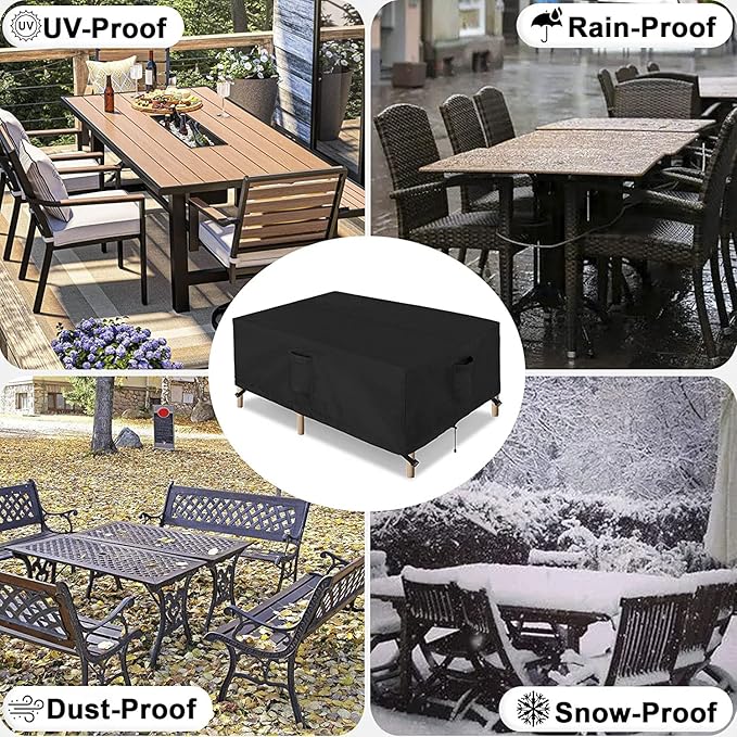 OutdoorLines Outdoor Waterproof Patio Table Furniture Set Covers - Rectangle Couch Sectional Cover Outside Weatherproof Patio Furniture Covering for Deck, Lawn and Backyard 84"L x 84"W x 28"H, Black