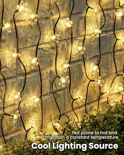 Brightown 60 LED Solar String Lights Flower Outdoor Waterproof Fairy Lights for Garden Yard Fence Patio Christmas Tree Wedding Party Decor, Warm White