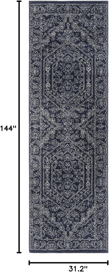 SAFAVIEH Adirondack Collection Runner Rug - 2'6" x 12', Navy & Ivory, Oriental Medallion Design, Non-Shedding & Easy Care, Ideal for High Traffic Areas in Living Room, Bedroom (ADR108N)