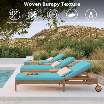 Sundale Outdoor Olefin Chaise Lounge Cushion, Water-Resistant Patio Lounge Chair Cushion, Thick Lounger Pad with 4 Straps Teal, 72 x 21 x 4 Inches