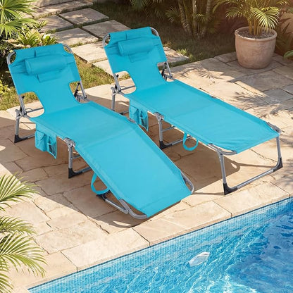 Goplus Tanning Chair, Folding Adjustable Patio Lounge Chair with Face Hole, Removable Pillow, 330LBS, Carry Strap, Outdoor Sunbathing Chair, Lightweight Portable Beach Lounge Chair, No Assembly