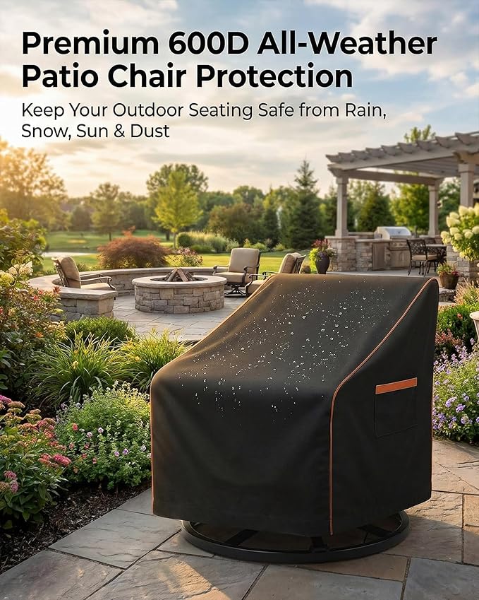 Outdoor Waterproof Patio Chair Covers, Heavy Duty oxford coating Weather Resistant Patio Furniture Covers 600D 35W x 37D x 36H inches 2-Pack, Black