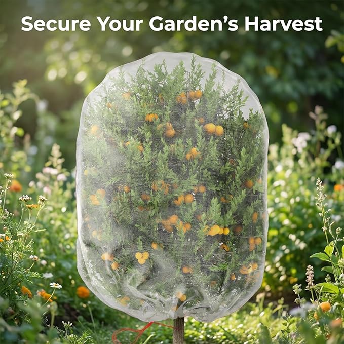 Bird Netting for Garden Protection - Sukh 3.5 x 4.6 FT Blueberry Bush Netting Covers with Drawstring Fine Mesh Plant Pest Barrier for Fruit Trees, Tomato, Strawberry, from Birds & Cicadas (1 Pack)