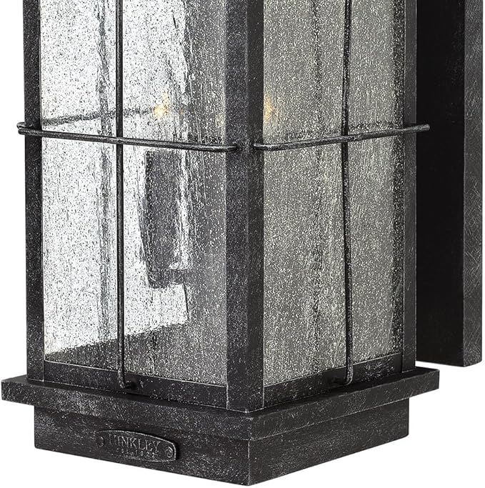 Hinkley Bingham Medium Wall Mount Outdoor Lantern - Gas Light Style, Aluminum, Clear Seedy Glass - Greystone Finish