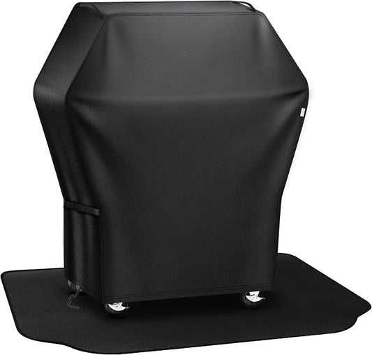 Grill Cover 32 Inch & Under Grill Mat,Grill Cover for Outdoor Waterproof Weather Resistant,UV & Fade Resistant, Compatible with Weber Nexgrill Charbroil Kenmore Gas Grill, Black